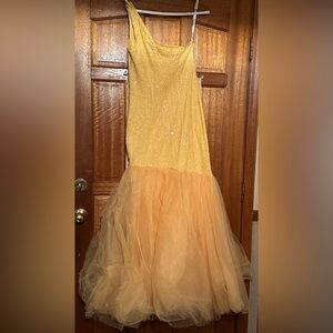 Blush Glittering Yellow One-Shoulder Prom Dress